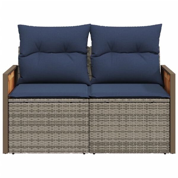 vidaXL Patio Sofa with Cushions 2-Seater Gray Poly Rattan
