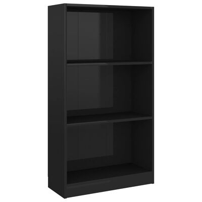 vidaXL 3-Tier Book Cabinet High Gloss Black 23.6"x9.4"x42.9" Engineered Wood