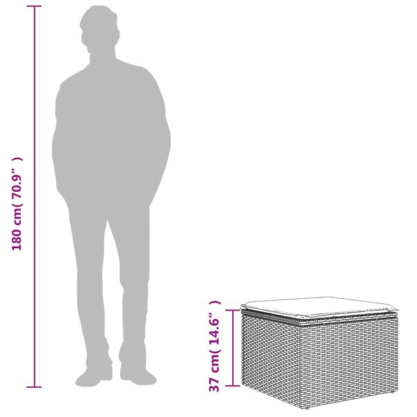 vidaXL Garden Stool Brown 21.65 x 21.65 x 14.57 in Poly Rattan