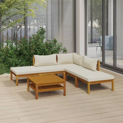 vidaXL 6 Piece Patio Lounge Set with Cream Cushion Solid Acacia Wood