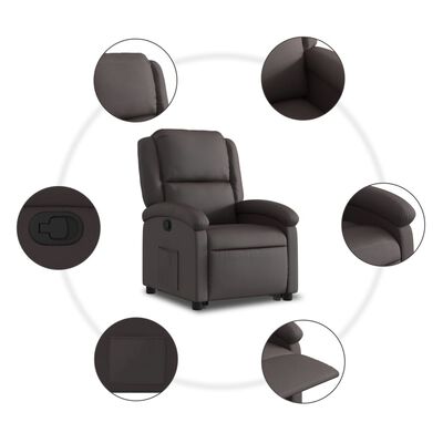 vidaXL Stand up Recliner Chair Dark Brown Real Leather
