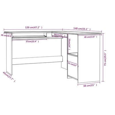 vidaXL L-Shaped Corner Desk Gray 47.2"x55.1"x29.5" Engineered Wood