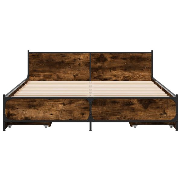 vidaXL Bed Frame Smoked Oak Engineered Wood, Steel Double Bed Frame