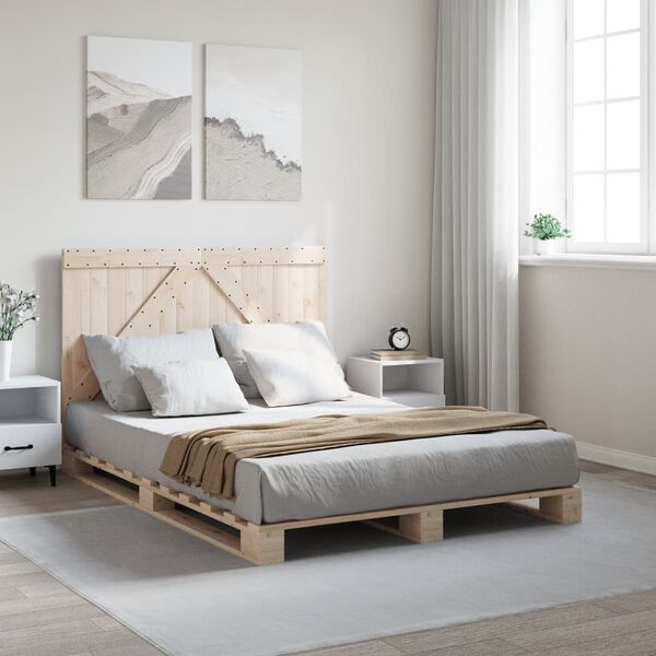 vidaXL Bed Frame Natural Pine Solid Pine wood Full Durable Bed Frame