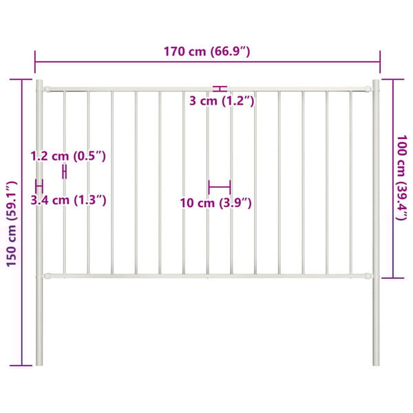 vidaXL Fence Panel with Posts Powder-coated Steel 5.9 ft x 3.3 ft White