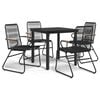 vidaXL Garden Dining Set Black PVC rattan, powder-coated steel, glass