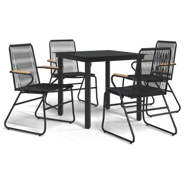 vidaXL Garden Dining Set Black PVC rattan, powder-coated steel, glass