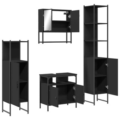 Another view of the black modular bathroom furniture set with wall cabinet, tall cabinet, and sink vanity.
