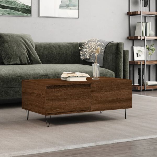 vidaXL Coffee Table Brown Oak Engineered Wood, Metal Medium Coffee Table