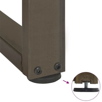 Close-up of adjustable foot pad with nut under brown metal leg