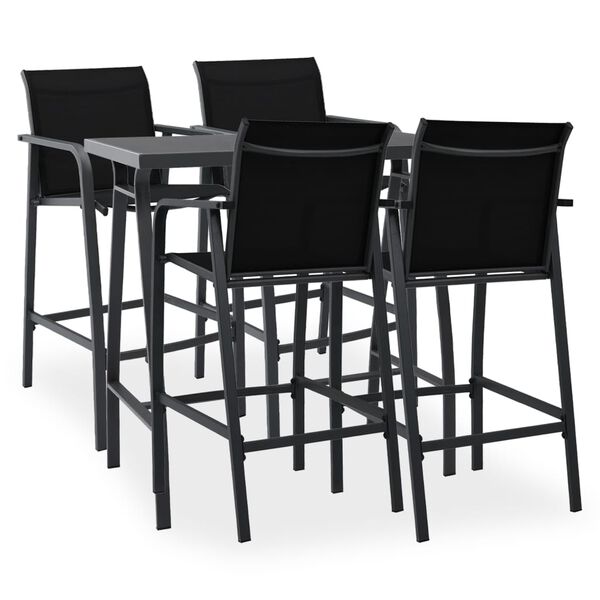 vidaXL Garden Bar Set Black and Dark Grey Tempered glass, Steel, Textilene