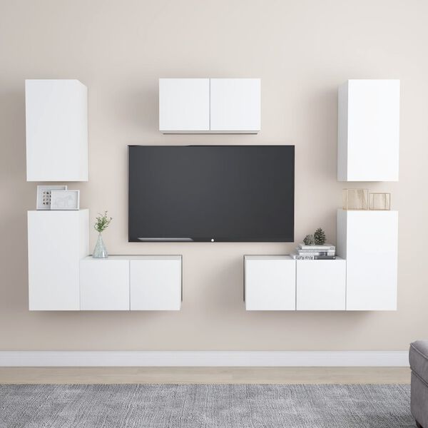 vidaXL TV Cabinet White Engineered Wood TV Cabinet Rectangular Modern