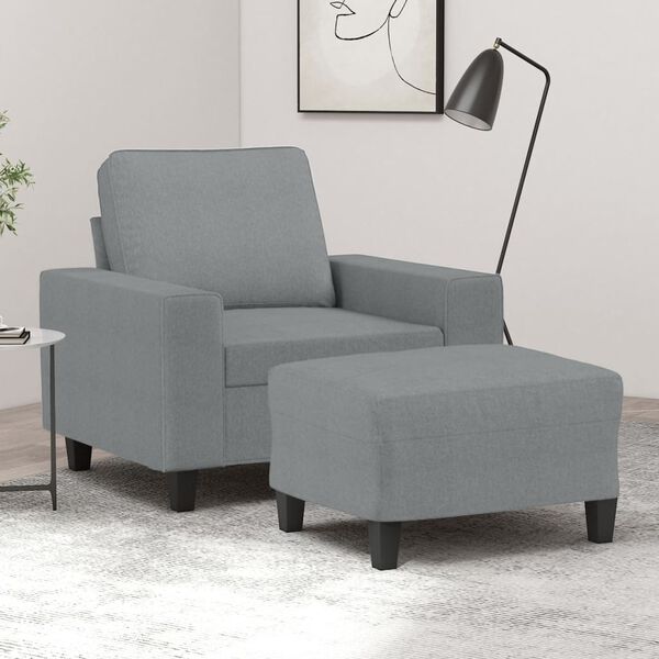 vidaXL Sofa Chair with Footstool Light Gray 23.6" Fabric