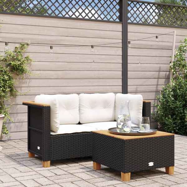 vidaXL Garden Sofa Set of 2 Black PE Rattan Regular Modular