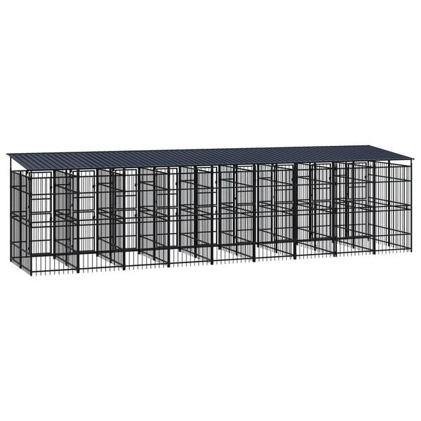vidaXL Dog Kennel Black Powder-coated steel Extra Large Doors