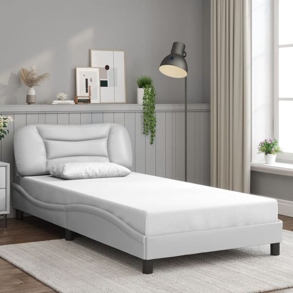 vidaXL Bed Frame with LED without Mattress "Hvar" White 39.4"x79.9"
