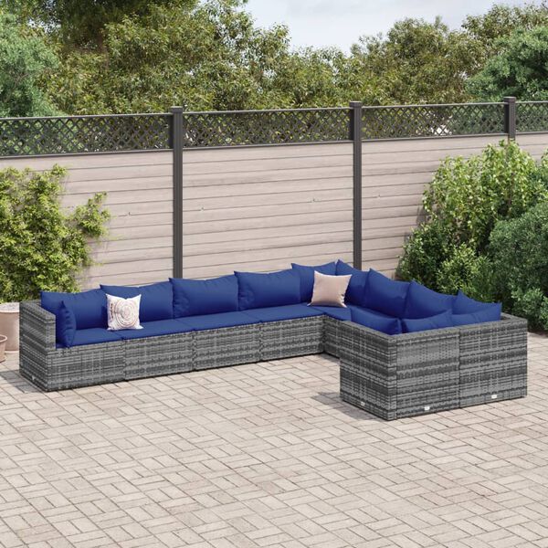 vidaXL Patio Sofa Set Grey PE Rattan 9 Piece Adjustable Feet