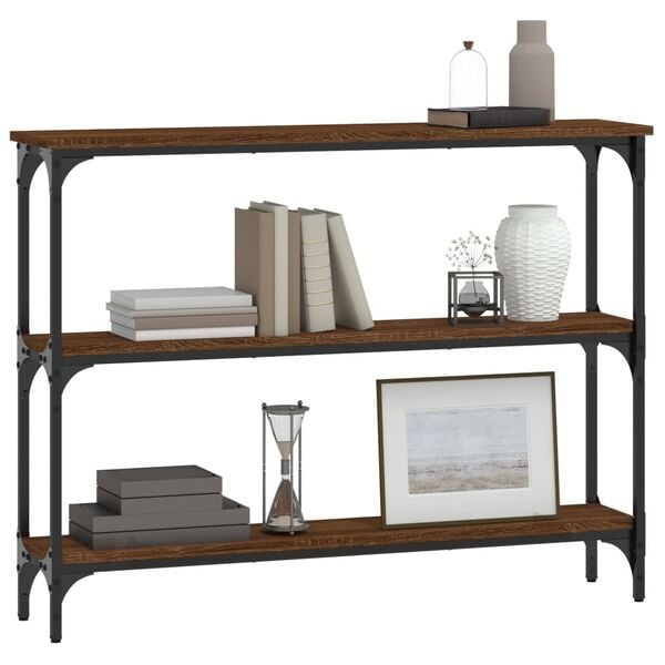 vidaXL Console Table Brown Oak Engineered wood, metal 39.4 x 8.9 x 29.5 in