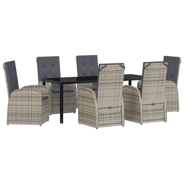 vidaXL Garden Dining Set with Cushion 7 pcs Grey Poly Rattan