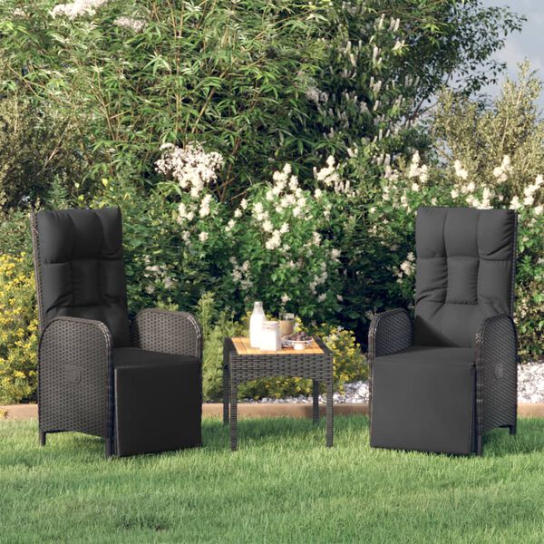 vidaXL Outdoor Reclining Chair Set of 2 Black