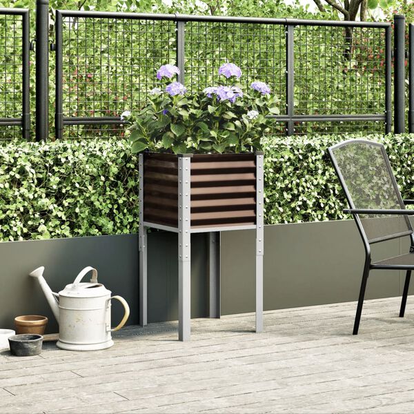 vidaXL Garden Planter Brown Steel Medium Garden Planter Square