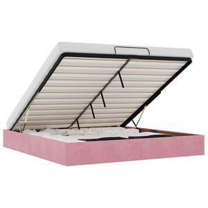 vidaXL Ottoman Bed Pink Velvet, Metal, Plywood, Engineered Wood Full