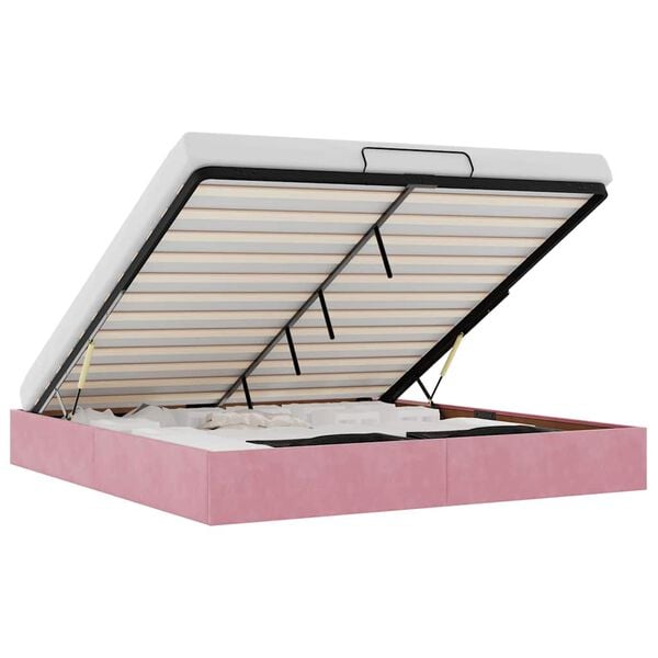 vidaXL Ottoman Bed Pink Velvet, Metal, Plywood, Engineered Wood Full