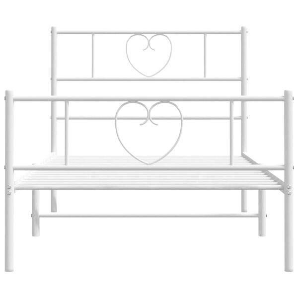 vidaXL Bed Frame White Powder-Coated Steel Twin Bed Frame Rectangular