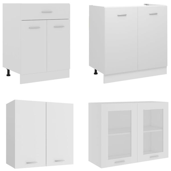 vidaXL Kitchen Cabinet Set White Engineered Wood, Glass Kitchen Cabinet