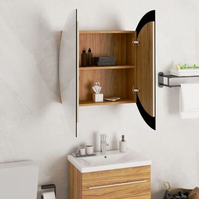 vidaXL Bathroom Cabinet with Round Mirror&LED Oak 21.3"x21.3"x6.9"