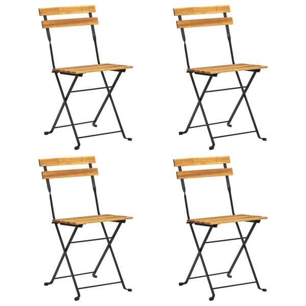 vidaXL Bistro Chair Set of 4 Brown, Black Solid Acacia wood, Steel