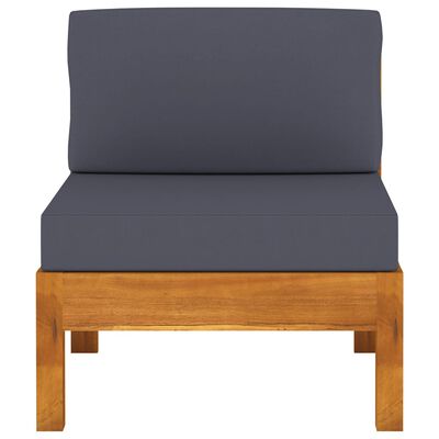 vidaXL Middle Sofa with Dark Gray Cushions Solid Acacia Wood