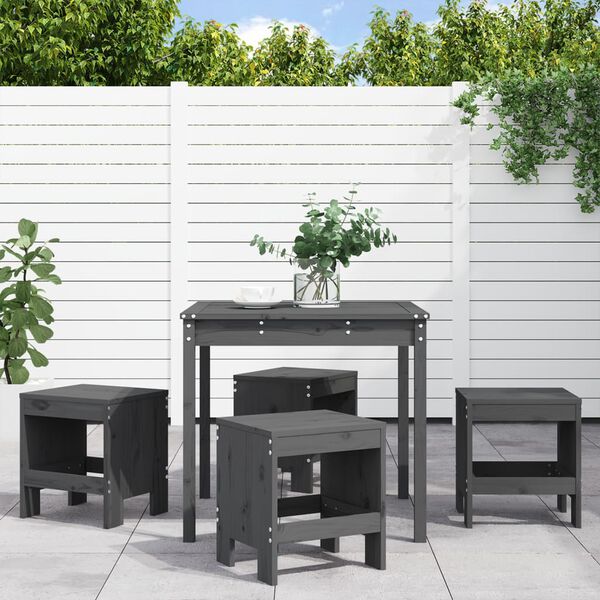 vidaXL Garden Dining Set Grey Solid pine wood Medium Minimalistic