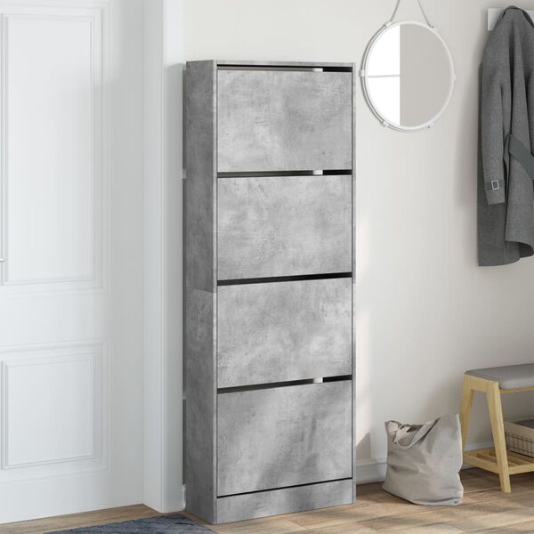vidaXL Shoe Cabinet Concrete Gray Engineered Wood Compact Shoe Cabinet