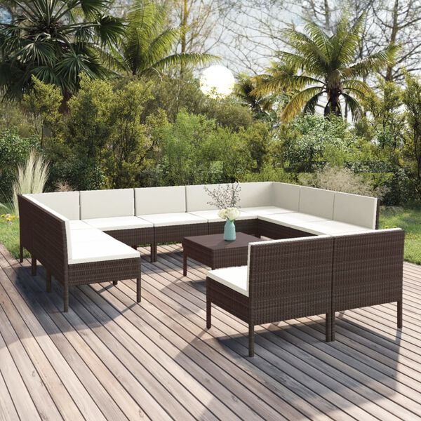 vidaXL Garden Lounge Set Brown, Cream White PE Rattan Large Modular