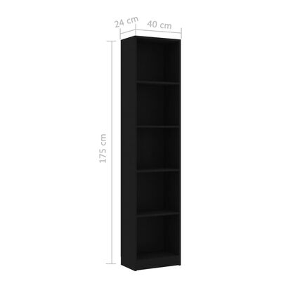 vidaXL 5-Tier Book Cabinet Black 15.7"x9.4"x68.9" Engineered Wood