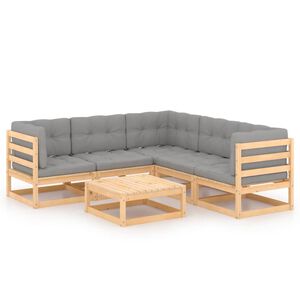 vidaXL Garden Lounge Set Grey, Pine Solid Pinewood, Polyester 6 Piece Set
