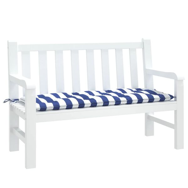 vidaXL Garden Bench Cushion Blue and White Polyester 47.2 x 19.7 x 2.8 in