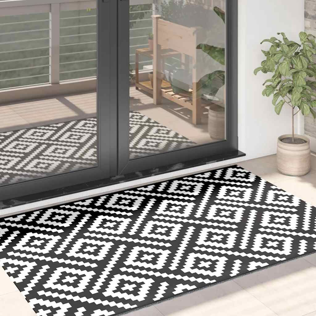 vidaXL Patio Carpet ARAKIL White and Black 47.2x70.9" PP