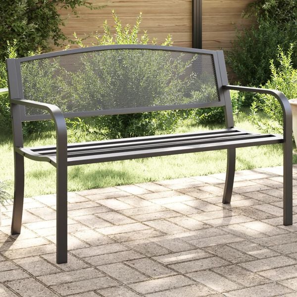 vidaXL Garden Bench Black Powder-Coated Steel Standard Durable