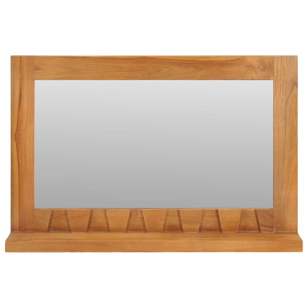 vidaXL Wall Mirror Natural Teak Solid Teak Wood 23.6 in Wall Mounting