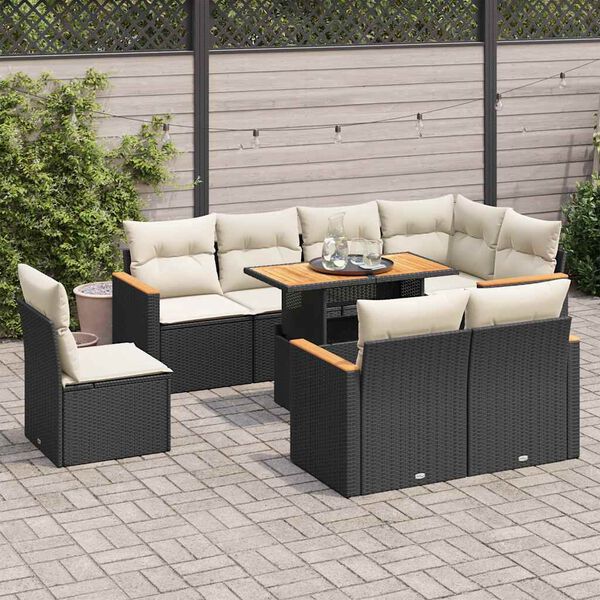 vidaXL Garden Sofa Set Black PE rattan Extra large Adjustable Feet