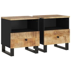 vidaXL Bedside Cabinet Set of 2 Natural Mango Wood and Black