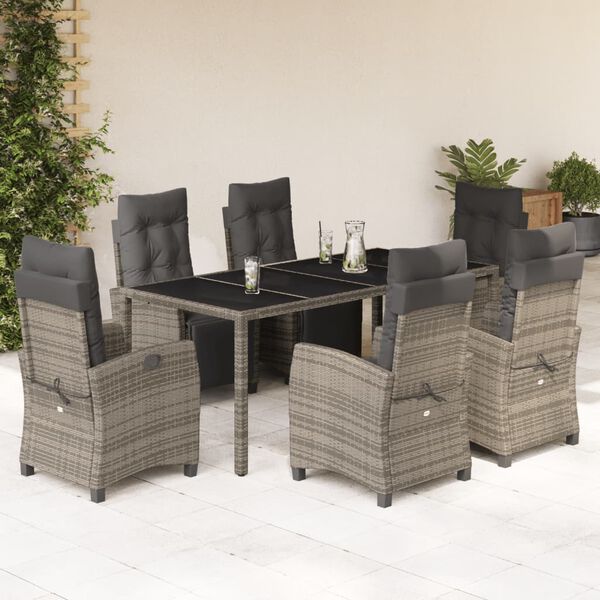 vidaXL Garden Dining Set Grey PE rattan Large Adjustable Footrests
