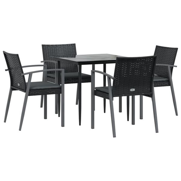 vidaXL Garden Dining Set Black Poly Rattan Medium Durable