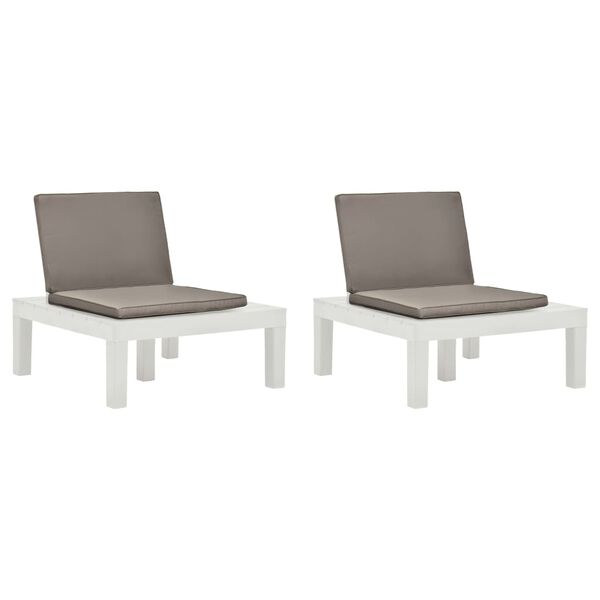 vidaXL Garden Lounge Chair Set of 2 White Plastic Medium Durable