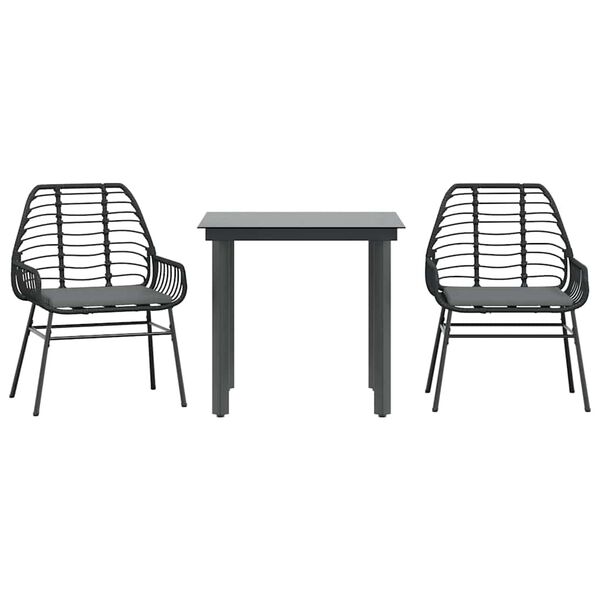 vidaXL Garden Dining Set Black Poly Rattan 2-seater