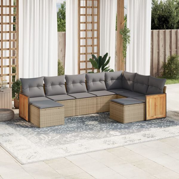 vidaXL Garden Sofa Set Beige and Light Grey Poly Rattan Large