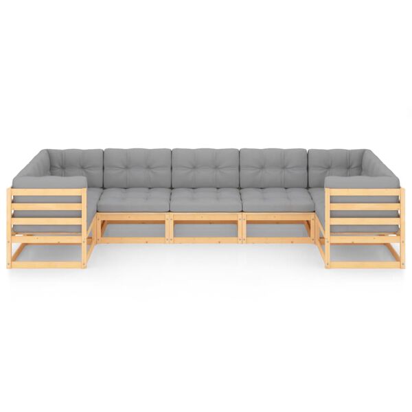 vidaXL Garden Lounge Set Natural wood, Grey Solid pine wood, 100% polyester