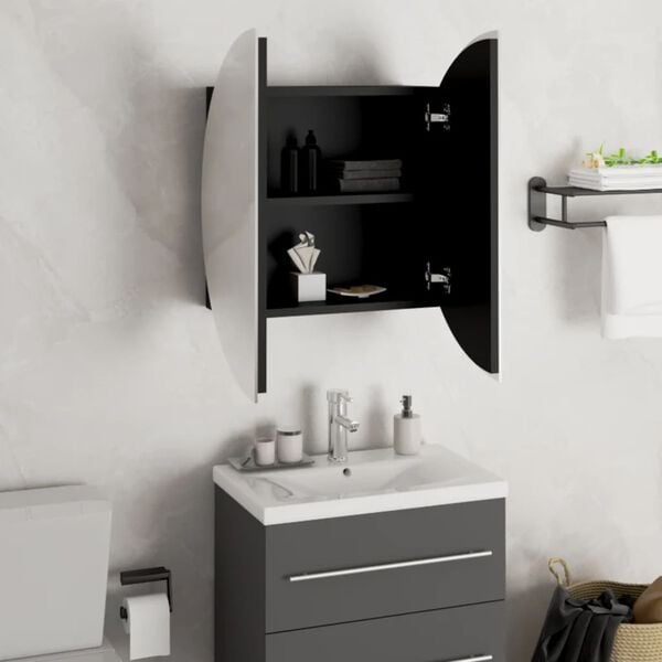 vidaXL Bathroom Cabinet Black Engineered wood, glass, PVC, copper